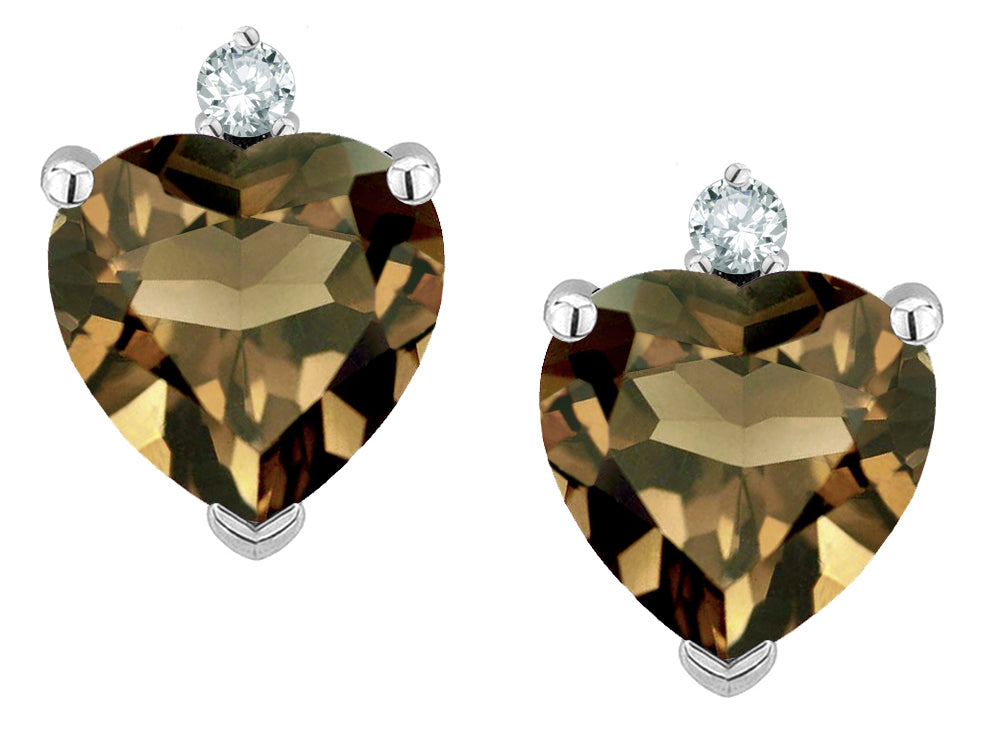 Star K™ Classic Heart Shape 2 stone Genuine Smoky Quartz Earrings Studs