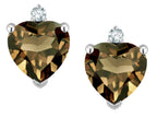Star K™ Classic Heart Shape 2 stone Genuine Smoky Quartz Earrings Studs