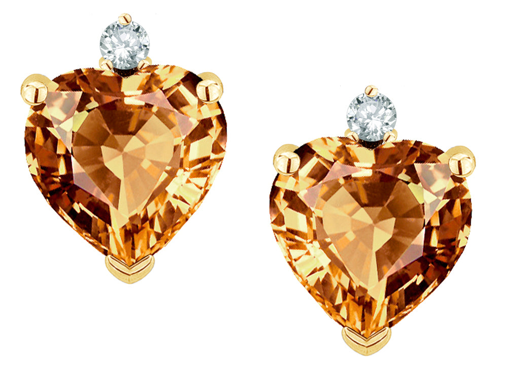 Star K™ Classic Heart Shape 2 stone Simulated Imperial Yellow Topaz Earrings Studs