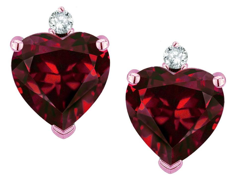 Star K™ Classic Heart Shape 2 stone Genuine Garnet Earrings Studs
