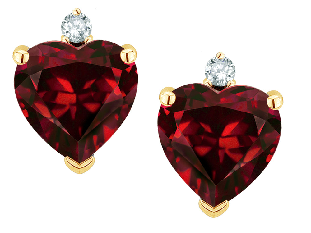 Star K™ Classic Heart Shape 2 stone Genuine Garnet Earrings Studs