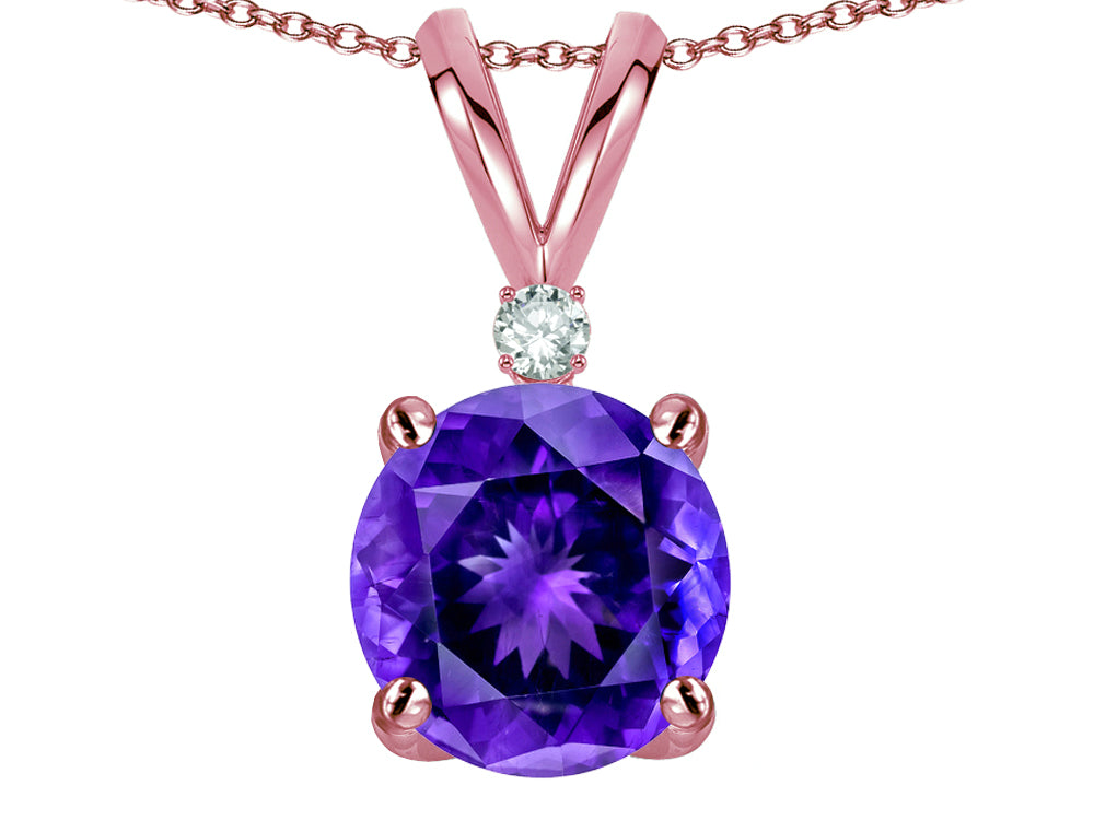 Star K™ Classic Round 7mm One Stone Genuine Amethyst Pendant Necklace