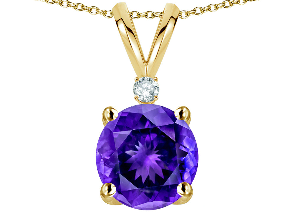 Star K™ Classic Round 7mm One Stone Genuine Amethyst Pendant Necklace
