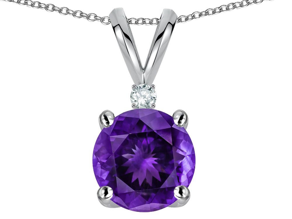 Star K™ Classic Round 7mm One Stone Genuine Amethyst Pendant Necklace