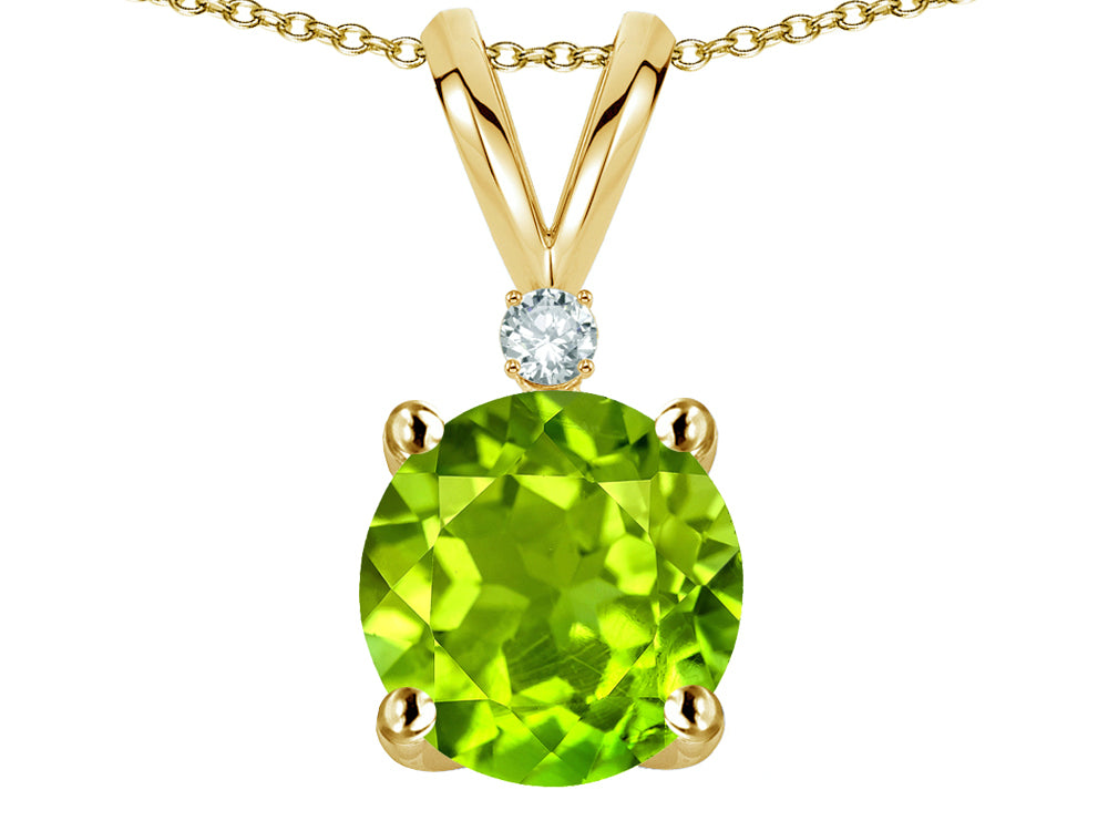Star K™ Classic Round 7mm One Stone Genuine Peridot Pendant Necklace
