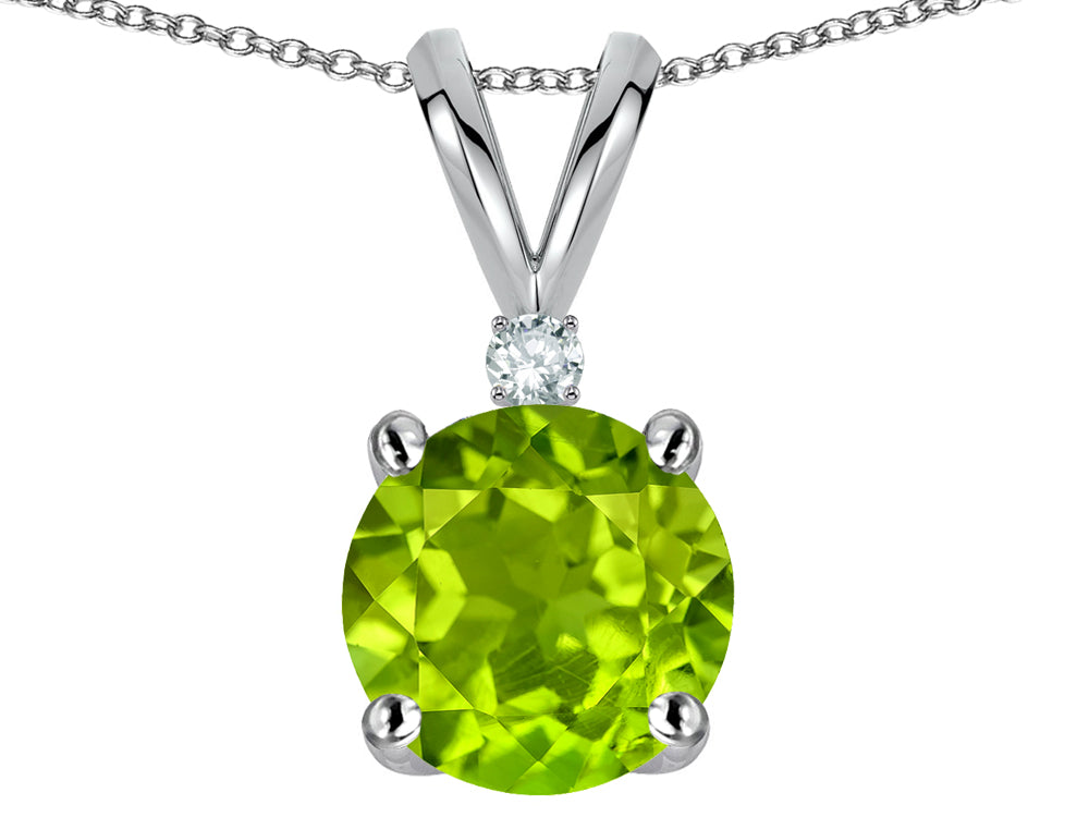 Star K™ Classic Round 7mm One Stone Genuine Peridot Pendant Necklace