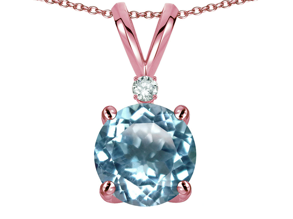 Star K™ Classic Round 7mm One Stone Simulated Aquamarine Pendant Necklace