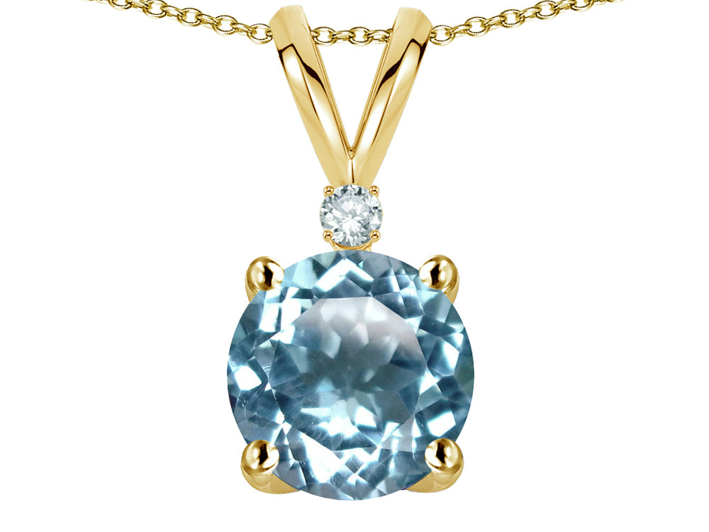 Star K™ Classic Round 7mm One Stone Simulated Aquamarine Pendant Necklace