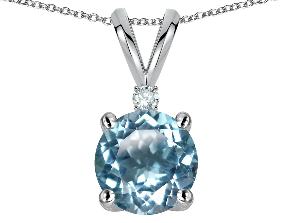 Star K™ Classic Round 7mm One Stone Simulated Aquamarine Pendant Necklace