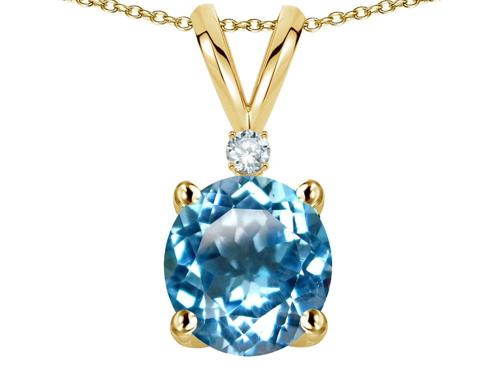 Star K™ Classic Round 7mm One Stone Genuine Blue Topaz Pendant Necklace