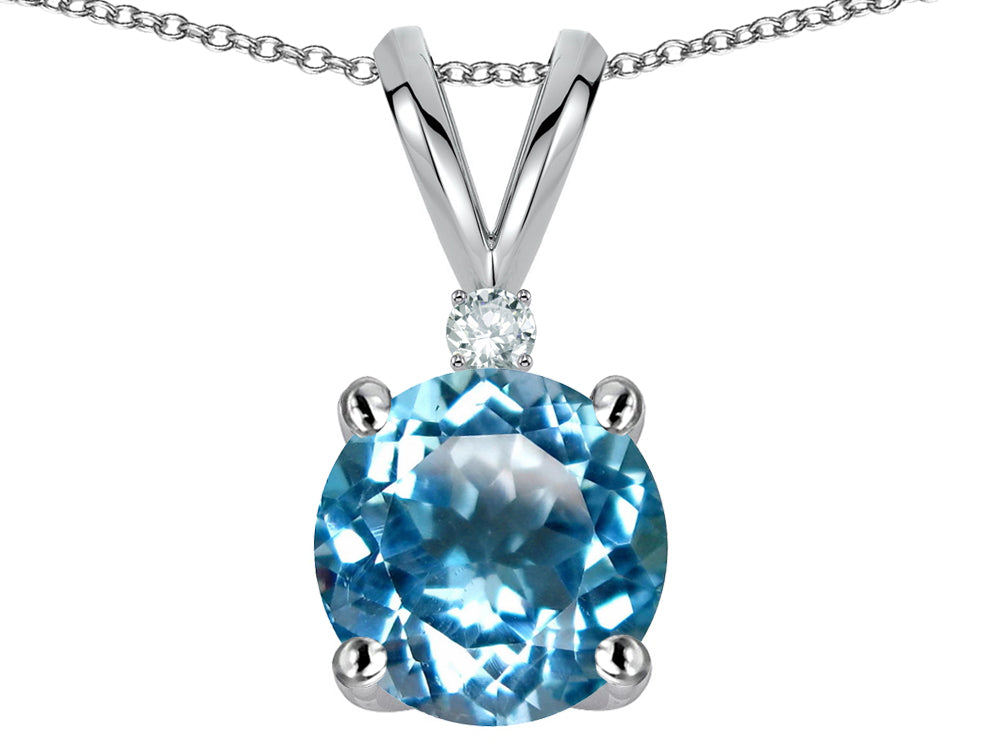 Star K™ Classic Round 7mm One Stone Genuine Blue Topaz Pendant Necklace