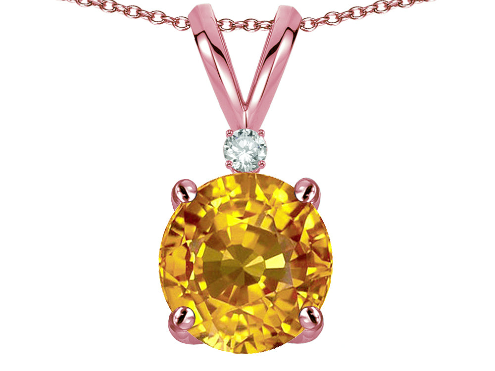 Star K™ Classic Round 7mm One Stone Genuine Citrine Pendant Necklace