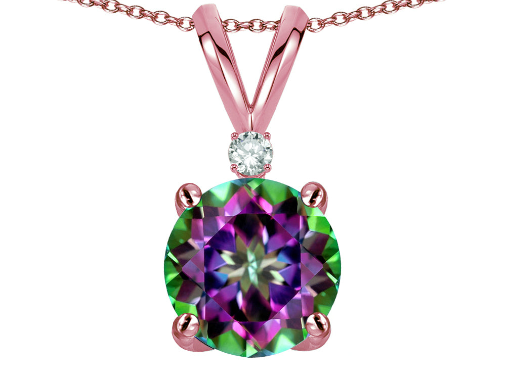 Star K™ Classic Round 7mm One Stone Rainbow Mystic Topaz Pendant Necklace