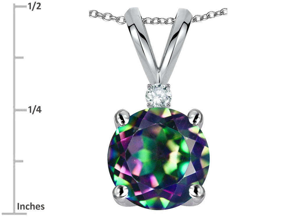 Star K™ Classic Round 7mm One Stone Rainbow Mystic Topaz Pendant Necklace