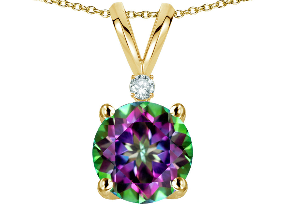 Star K™ Classic Round 7mm One Stone Rainbow Mystic Topaz Pendant Necklace