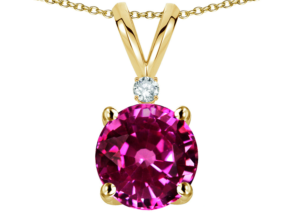Star K™ Classic Round 7mm One Stone Simulated Pink Tourmaline Pendant Necklace