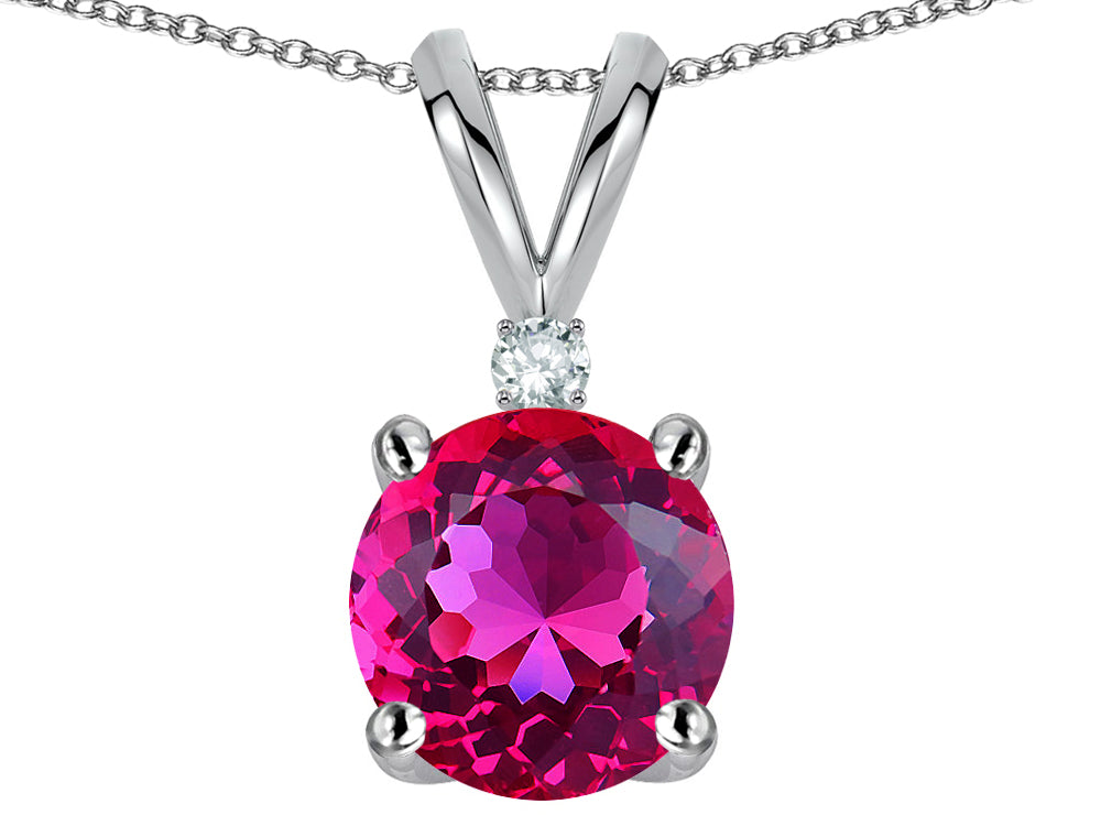 Star K™ Classic Round 7mm One Stone Simulated Pink Tourmaline Pendant Necklace