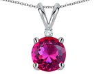 Star K™ Classic Round 7mm One Stone Simulated Pink Tourmaline Pendant Necklace