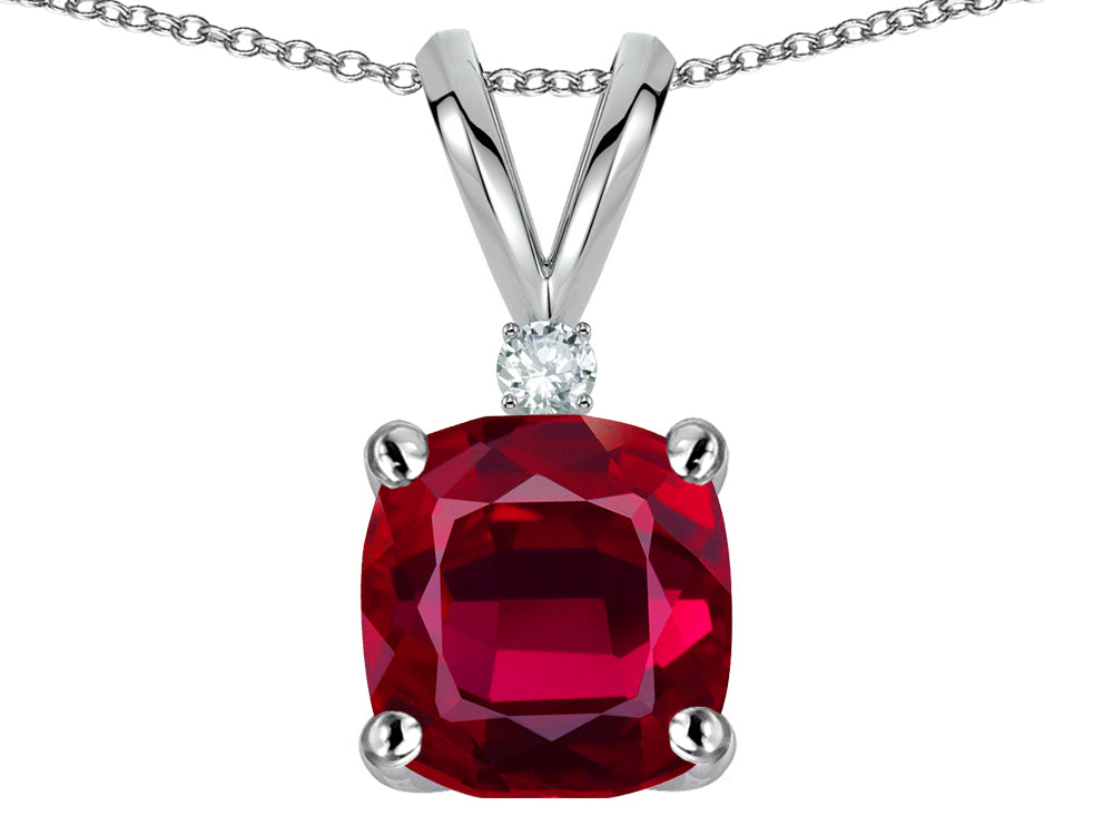 Star K™ 7mm Cushion-Cut Created Ruby Pendant Necklace
