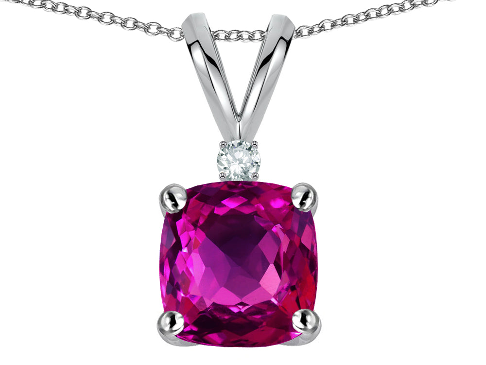 Star K™ 7mm Cushion-Cut Simulated Pink Tourmaline Pendant Necklace