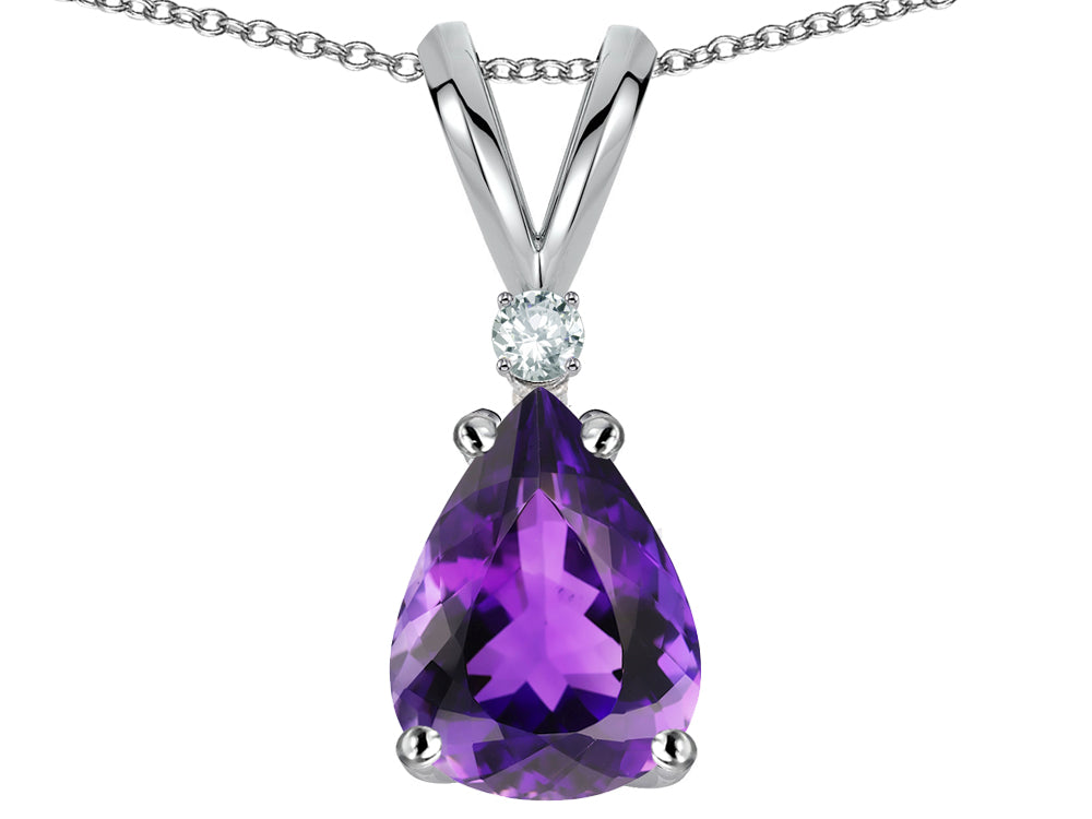 Star K™ Pear Shape 8x6 mm Genuine Amethyst Rabbit Ear Pendant Necklace