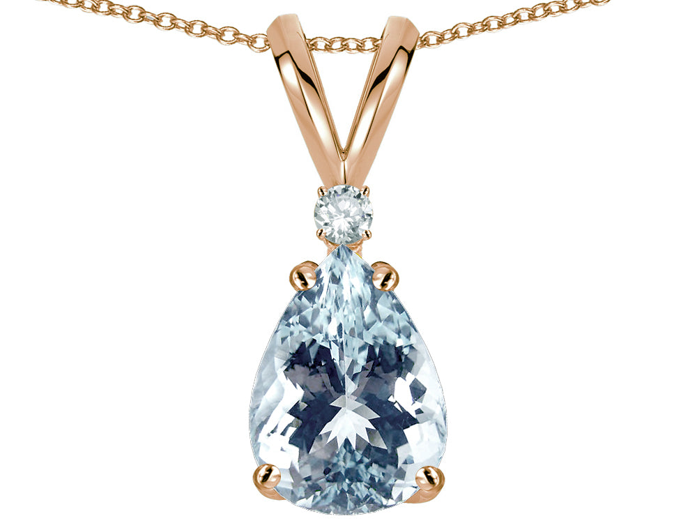Star K™ Pear Shape 8x6 mm Genuine Aquamarine Rabbit Ear Pendant Necklace