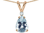 Star K™ Pear Shape 8x6 mm Genuine Aquamarine Rabbit Ear Pendant Necklace