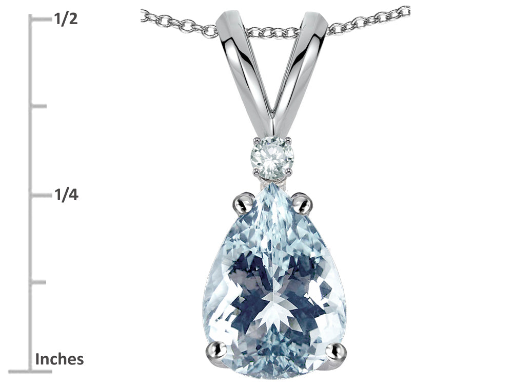Star K™ Pear Shape 8x6 mm Genuine Aquamarine Rabbit Ear Pendant Necklace