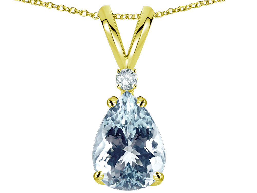 Star K™ Pear Shape 8x6 mm Genuine Aquamarine Rabbit Ear Pendant Necklace