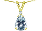 Star K™ Pear Shape 8x6 mm Genuine Aquamarine Rabbit Ear Pendant Necklace