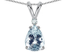 Star K™ Pear Shape 8x6 mm Genuine Aquamarine Rabbit Ear Pendant Necklace