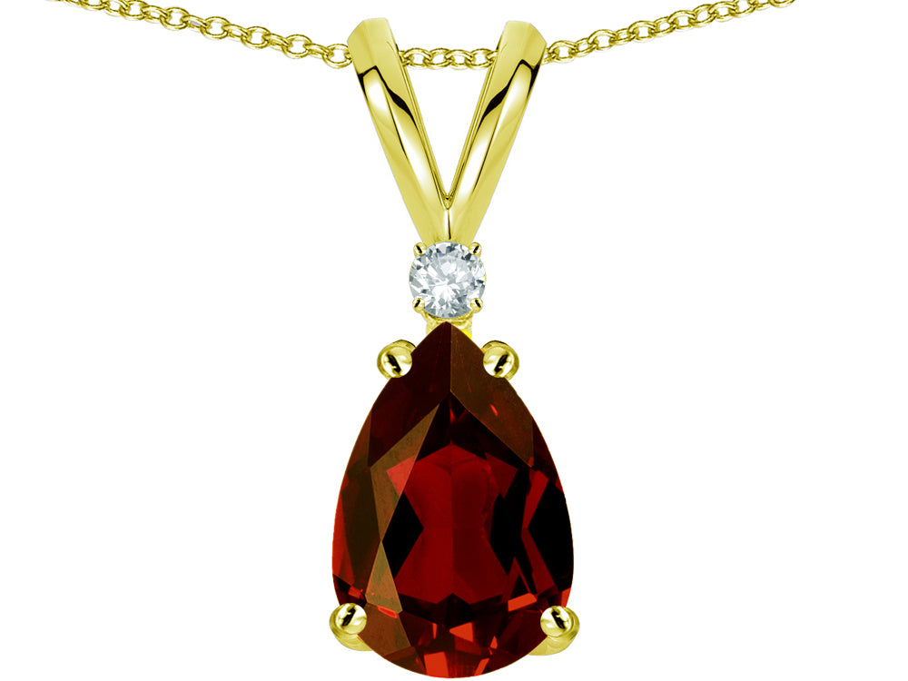Star K™ Pear Shape 8x6 mm Genuine Garnet Rabbit Ear Pendant Necklace