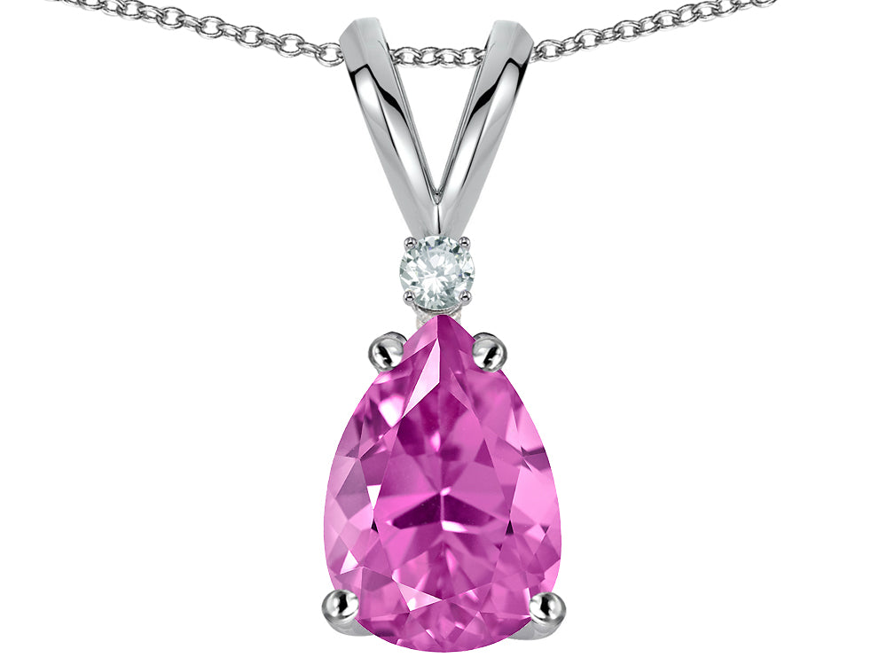 Star K™ Pear Shape 8x6 mm Created Pink Sapphire Rabbit Ear Pendant Necklace