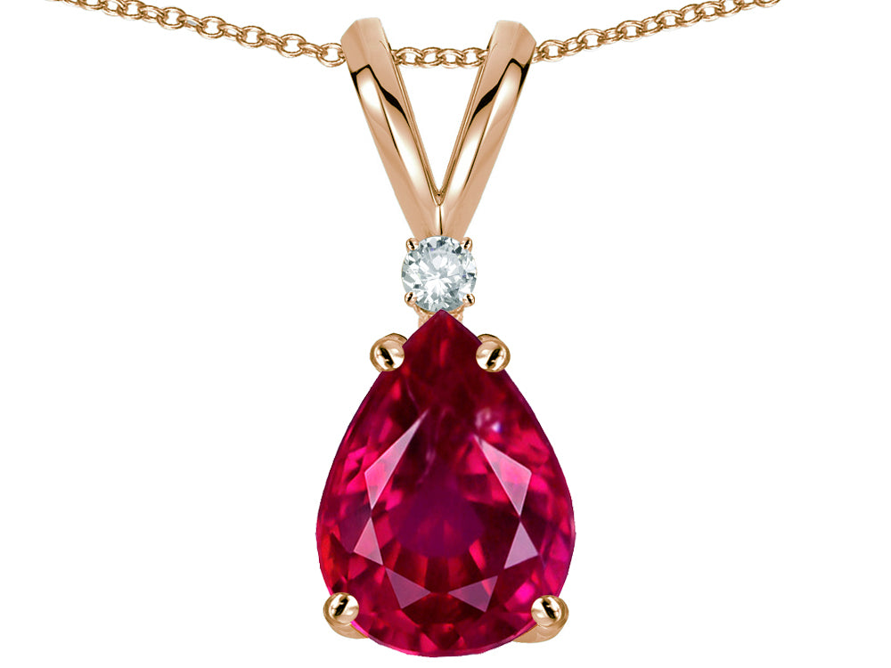 Star K™ Pear Shape 8x6 mm Created Ruby Rabbit Ear Pendant Necklace