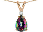 Star K™ Pear Shape 8x6 mm Rainbow Mystic Topaz Rabbit Ear Pendant Necklace