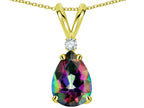 Star K™ Pear Shape 8x6 mm Rainbow Mystic Topaz Rabbit Ear Pendant Necklace