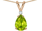 Star K™ Pear Shape 8x6 mm Genuine Peridot Rabbit Ear Pendant Necklace