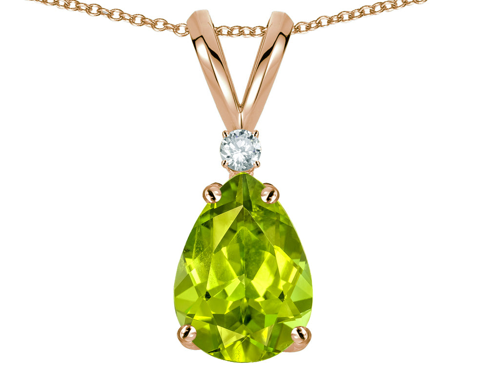 Star K™ Pear Shape 8x6 mm Genuine Peridot Rabbit Ear Pendant Necklace