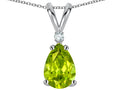 Star K™ Pear Shape 8x6 mm Genuine Peridot Rabbit Ear Pendant Necklace