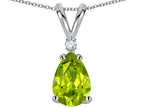 Star K™ Pear Shape 8x6 mm Genuine Peridot Rabbit Ear Pendant Necklace