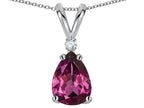 Star K™ Pear Shape 8x6 mm Genuine Rhodolite Rabbit Ear Pendant Necklace
