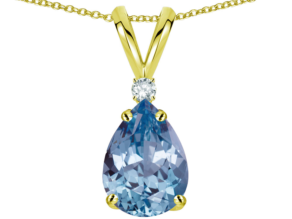 Star K™ Pear Shape 8x6 mm Simulated Aquamarine Rabbit Ear Pendant Necklace