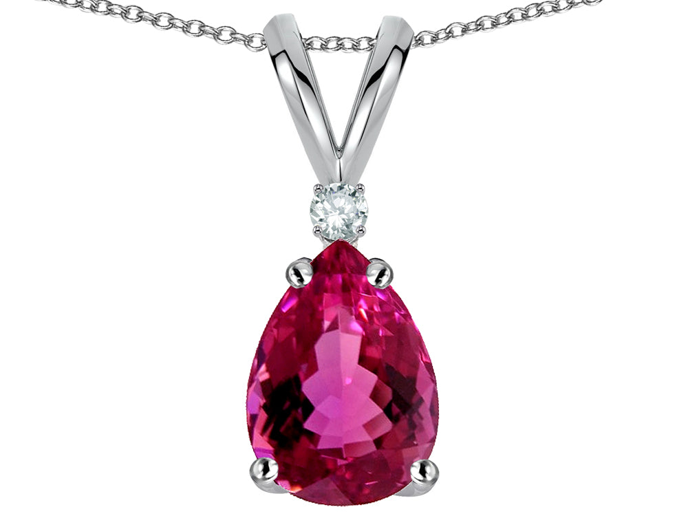 Star K™ Pear Shape 8x6 mm Simulated Pink Tourmaline Rabbit Ear Pendant Necklace