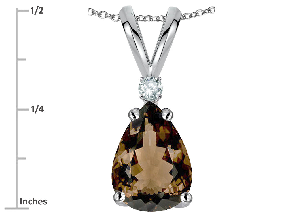 Star K™ Pear Shape 8x6 mm Genuine Smoky Quartz Rabbit Ear Pendant Necklace