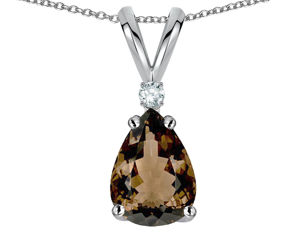 Star K™ Pear Shape 8x6 mm Genuine Smoky Quartz Rabbit Ear Pendant Necklace
