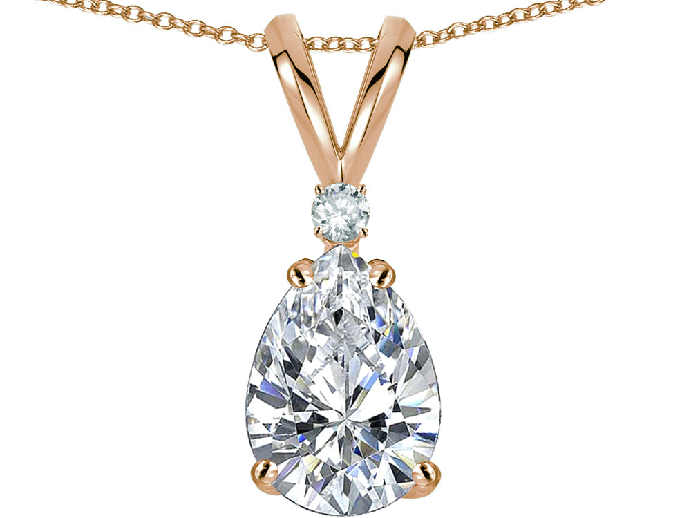 Star K™ Pear Shape 8x6 mm Genuine White Topaz Rabbit Ear Pendant Necklace