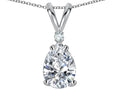 Star K™ Pear Shape 8x6 mm Genuine White Topaz Rabbit Ear Pendant Necklace