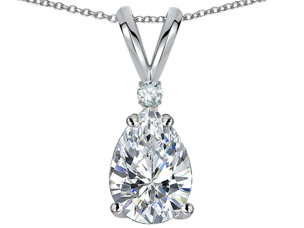 Star K™ Pear Shape 8x6 mm Genuine White Topaz Rabbit Ear Pendant Necklace