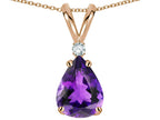 Star K™ Pear Shape 8x6 mm Genuine Amethyst Rabbit Ear Pendant Necklace