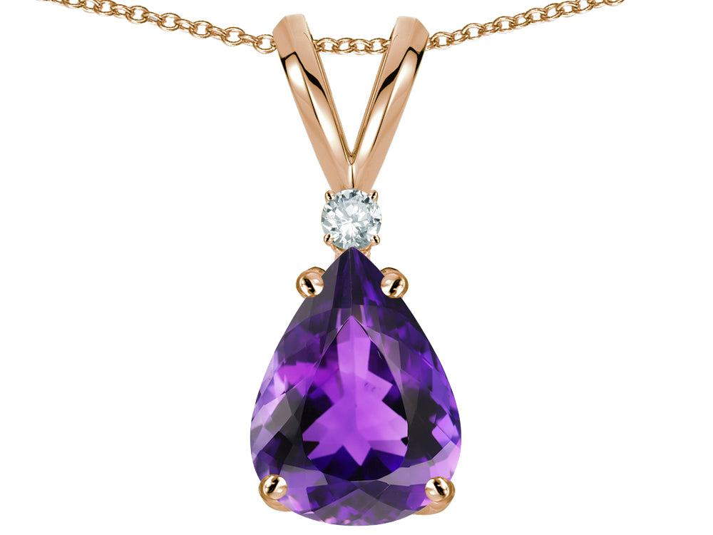 Star K™ Pear Shape 8x6 mm Genuine Amethyst Rabbit Ear Pendant Necklace
